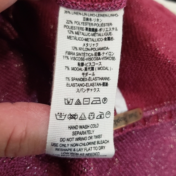 Free People Rose Sparkle Deep V-Neck Sweater Long Sleeve Linen Blend Size Large - Picture 10 of 13